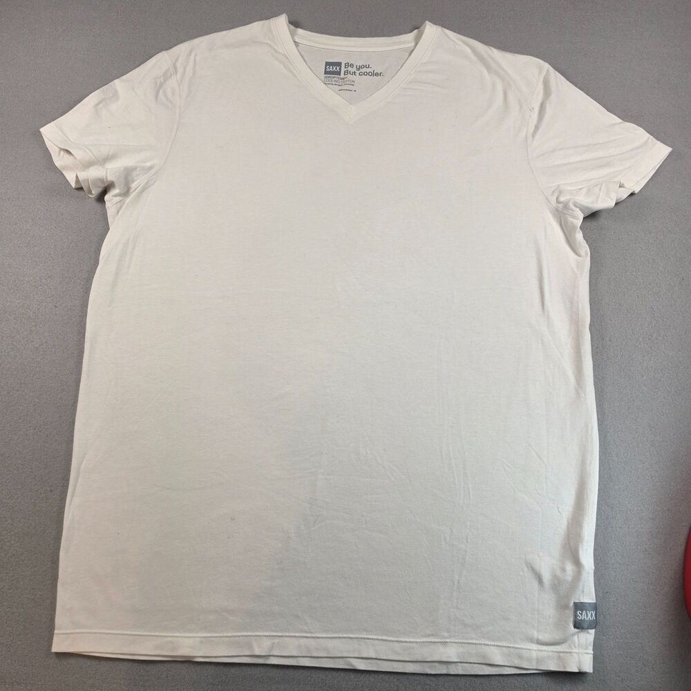 SAXX Men’s V-Neck T-Shirt – Size L – Off White - 0111